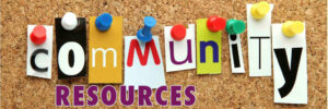 cork board with individual letters spelling out community and the word resources All for Kids Home Health Colorado