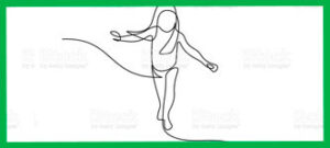 black pen image of girl balancing while walking