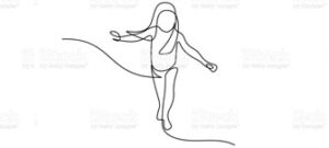 pen drawing of girl walking on a line