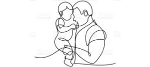 pen drawing of dad holding a baby